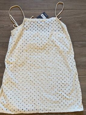 Eyelet Spaghetti Strap Shift Dress in Cream